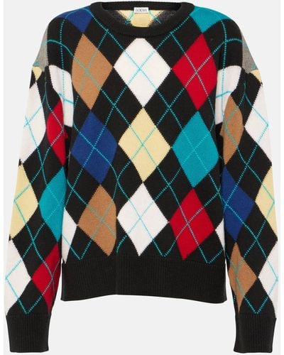 Loewe Oversized Argyle Sweater In Cashmere - Multicolour
