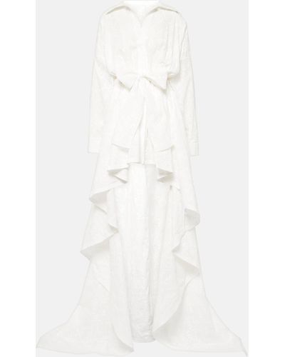Norma Kamali Embroidered Asymmetric Cotton Gown - White