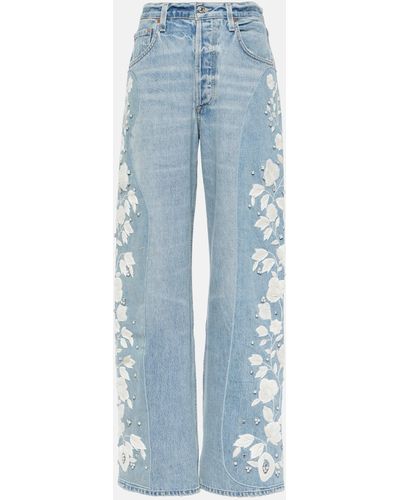 Citizens of Humanity Ayla Embroidered Straight Jeans - Blue