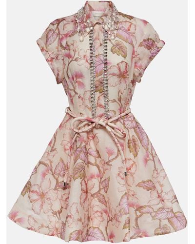 Zimmermann Matchmaker Floral Linen And Silk Minidress - Pink