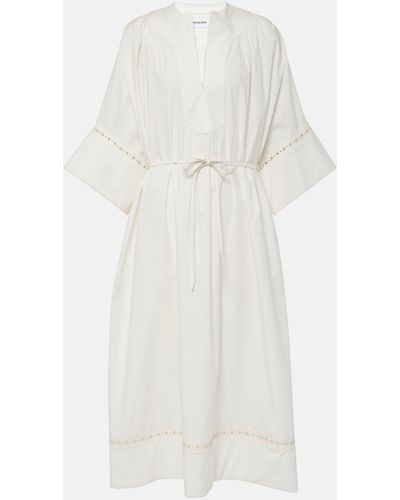 Yves Salomon Belted Cotton-blend Maxi Dress - White
