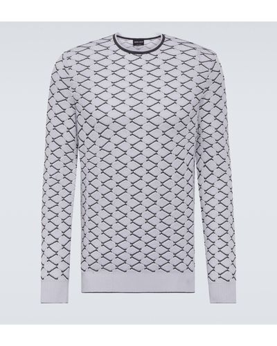 Giorgio Armani Jacquard Cotton And Cashmere Sweater - White