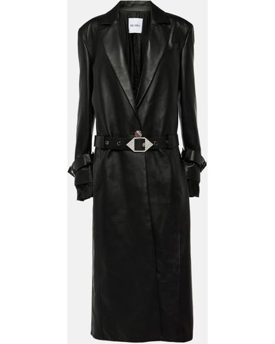 The Attico Belted Leather Coat - Black