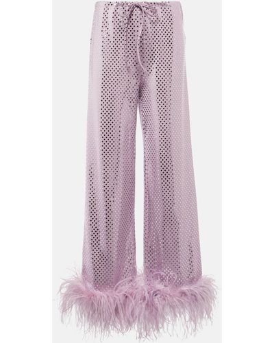 Oséree Disco Plumage Feather-trimmed Pants - Pink
