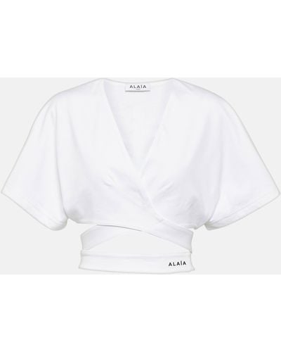 Alaïa Logo Cotton Jersey Crop Top - White
