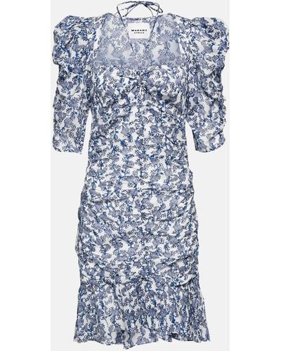 Isabel Marant Floral-print Ruched Mini Dress - Blue