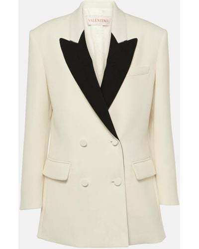 Valentino Double-breasted Wool-blend Crepe Blazer - Natural
