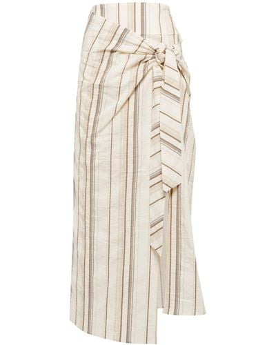 Brunello Cucinelli Striped Cotton And Linen Skirt - Natural