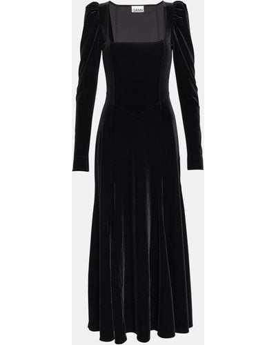 Ganni Velvet Midi Dress - Black