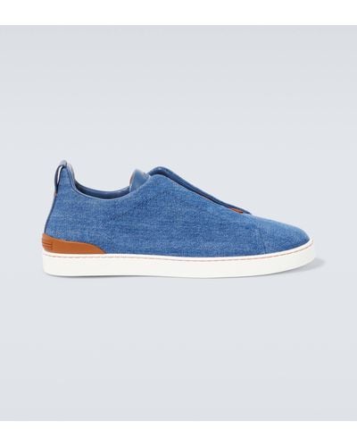 Zegna Triple Stitch Denim Sneakers - Blue