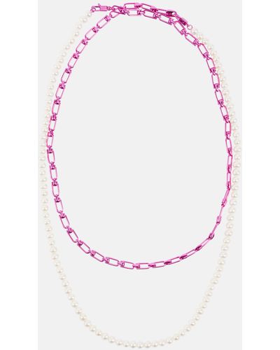 Eera Double Reine Sterling Silver And Pearl Necklace - Pink