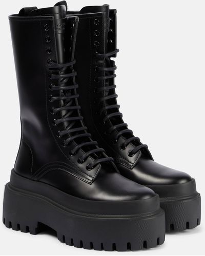 Dolce & Gabbana Platform Leather Combat Boots - Black