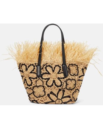 Oscar de la Renta Floral Crochet Straw Basket Bag - Metallic