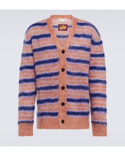 Marni Striped Brushed Mohair-blend Cardigan - Blue