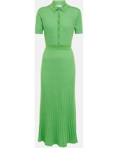 Gabriela Hearst Ribbed-knit Cashmere-blend Shirt Dress - Green