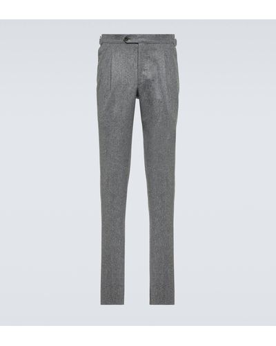 Thom Sweeney Wool Flannel Slim Pants - Grey