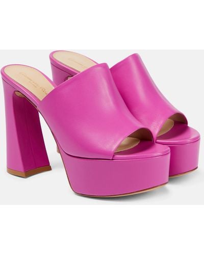 Gianvito Rossi Holly Leather Platform Mules - Pink