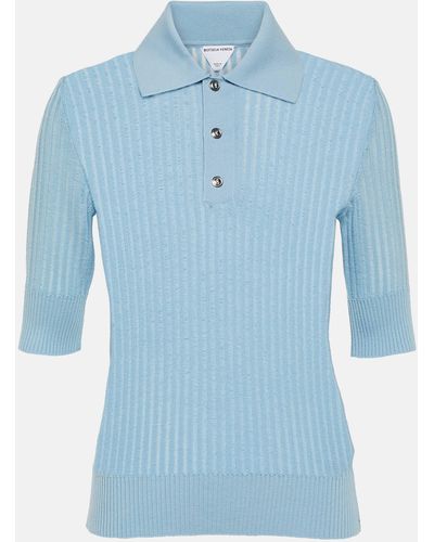 Bottega Veneta Ribbed-knit Wool Polo Shirt - Blue