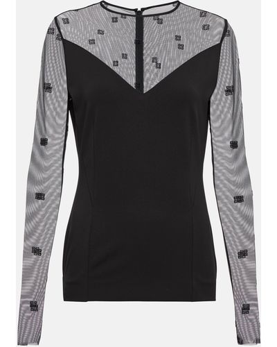 Givenchy 4g Jersey And Tulle Top - Black