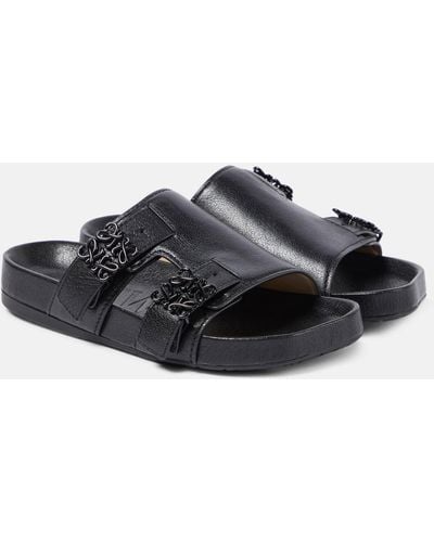 Loewe Ease Leather Slides - Black