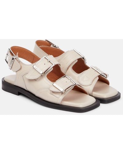 Ganni Leather Sandals - Brown