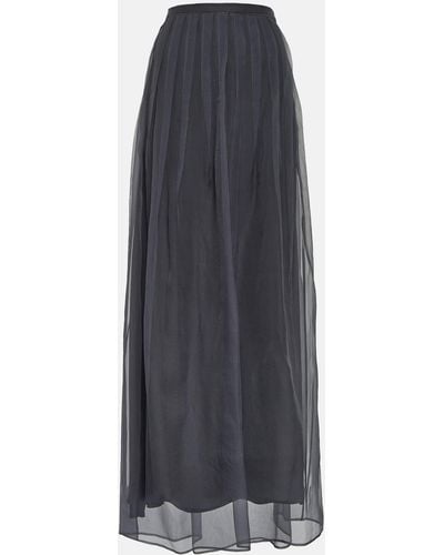Brunello Cucinelli Pleated Silk Chiffon Maxi Skirt - Blue