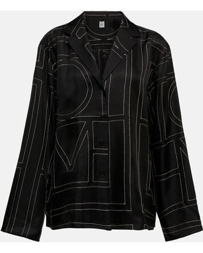 Totême Logo-embroidered Silk Shirt - Black