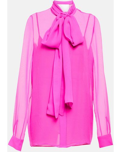 Costarellos Quinn Tie-neck Silk Chiffon Blouse - Pink
