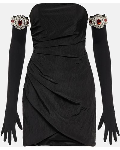 David Koma Moire Minidress And Embellished Gloves - Black