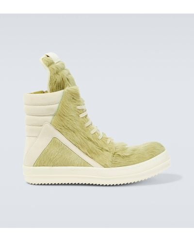 Rick Owens Geobasket Chunky-sole Pony-hair Hight-top Sneakers - Natural
