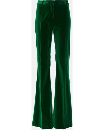 Etro High-rise Cotton Velvet Flared Pants - Green