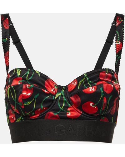 Dolce & Gabbana Cherry-print Logo-underband Bra - Red