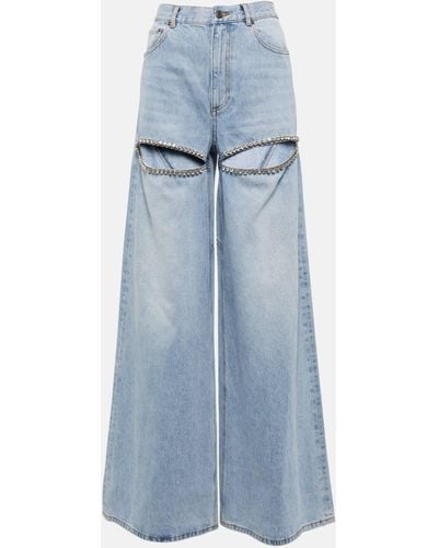 Area Cutout Embellished High-rise Wide-leg Jeans - Blue
