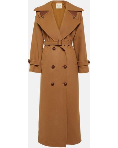Tod's Leather-trimmed Wool Coat - Brown