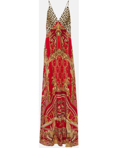 Camilla Printed Silk Slip Dress - Red