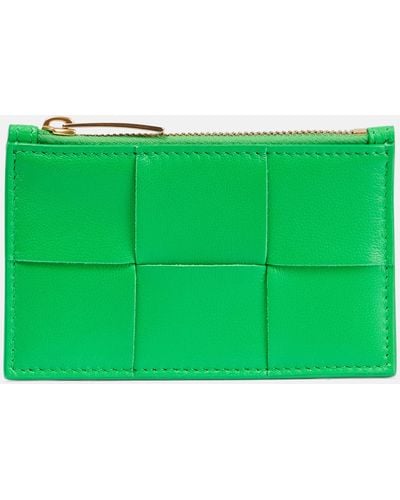 Bottega Veneta Intreccio Leather Card Holder - Green