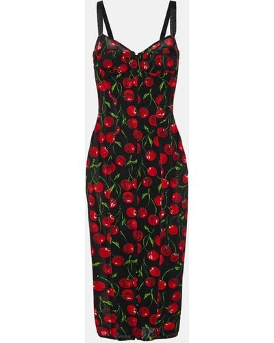 Dolce & Gabbana Cherry Bustier Midi Dress - Red