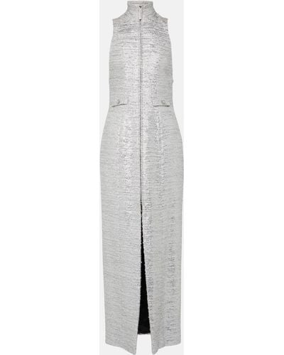 Alessandra Rich Front-slit Lurex® Tweed Midi Dress - White