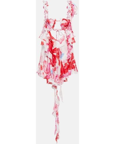 The Attico Glory Floral Georgette Minidress - Red