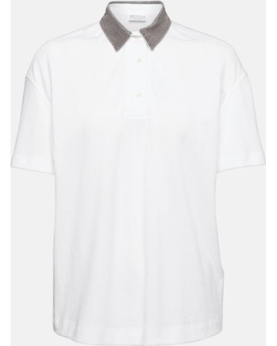 Brunello Cucinelli Embellished Cotton Polo Shirt - White