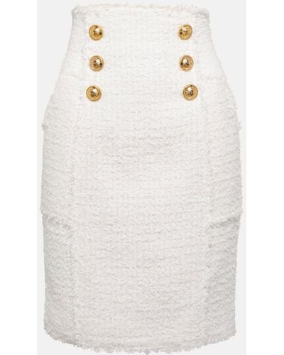 Balmain High-rise Tweed Miniskirt - White