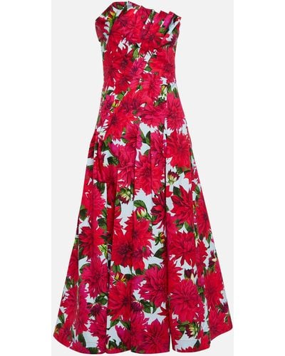 Oscar de la Renta Dahlia Cotton-blend Poplin Midi Dress - Red