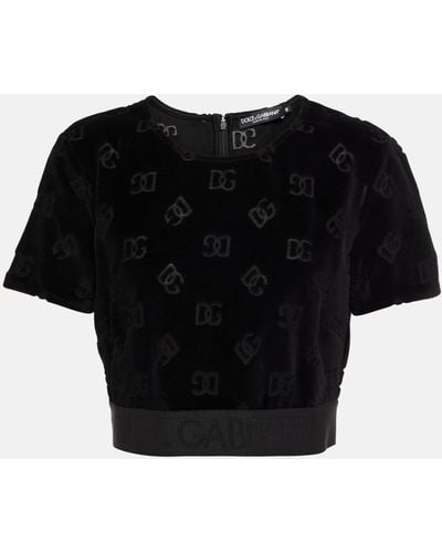 Dolce & Gabbana Logo Cotton Velvet Crop Top - Black