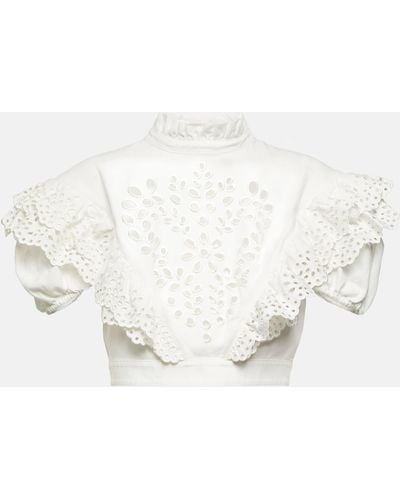 Sportmax Ometto Broderie Anglaise Cotton Cropped Top - White