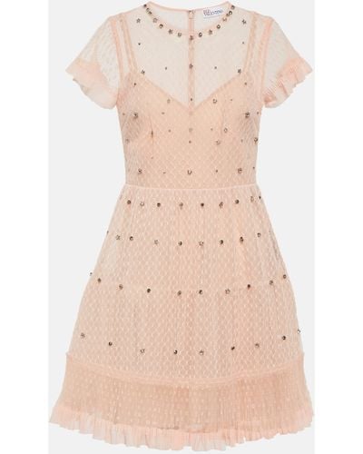 RED Valentino Embellished Point D'esprit Tulle Minidress - Natural