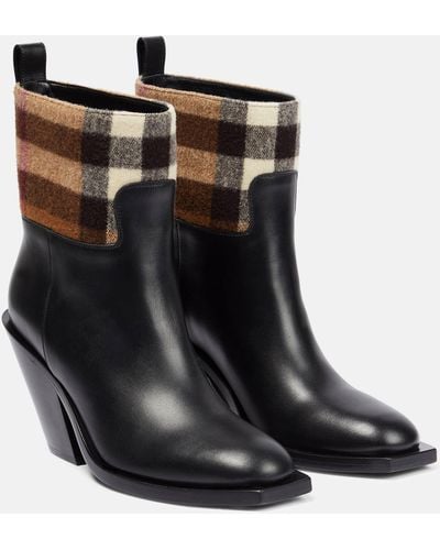 Burberry Vintage Check Leather Ankle Boots - Black
