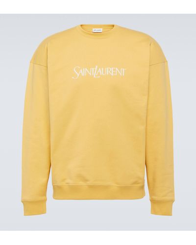 Saint Laurent Logo-embroidered Cotton-jersey Sweatshirt - Yellow