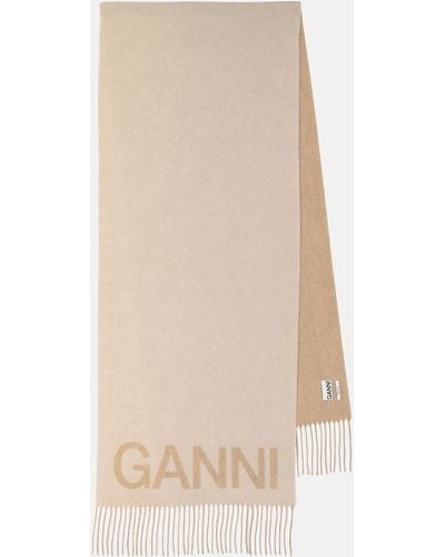 Ganni Fringed Wool Scarf - Natural