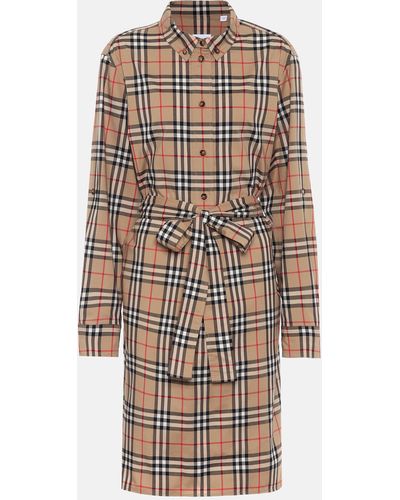 Burberry Vintage Check Cotton Tie-waist Shirt Dress - Natural