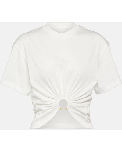 Rabanne Embellished Cotton Jersey Crop Top - White